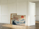 Japanese Landscape Wall Art – Red Sun and Bonsai Mountain Print
