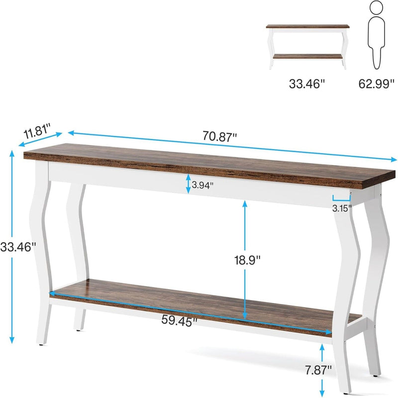 Console Table With Design, Extra Long Sofa Table For Living Entryway - Brown / White, photo 6 of 10