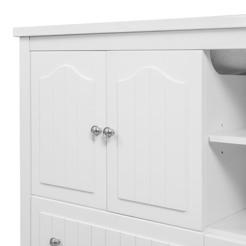 36" Bathroom Vanity with Ceramic Basin, Bathroom Storage Cabinet with Two Doors and Drawers, Solid Frame, Metal Handles, White