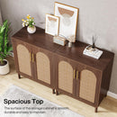 Sideboard Buffet Cabinet With Handwoven Rattan Doors (Set of 2) - Dark Brown by HouseOfZazla