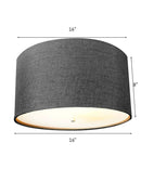 16"W Moderne Flush Mount Conversion Kit Granite Gray Burlap Hardback Drum Lampshade by LampsUSA