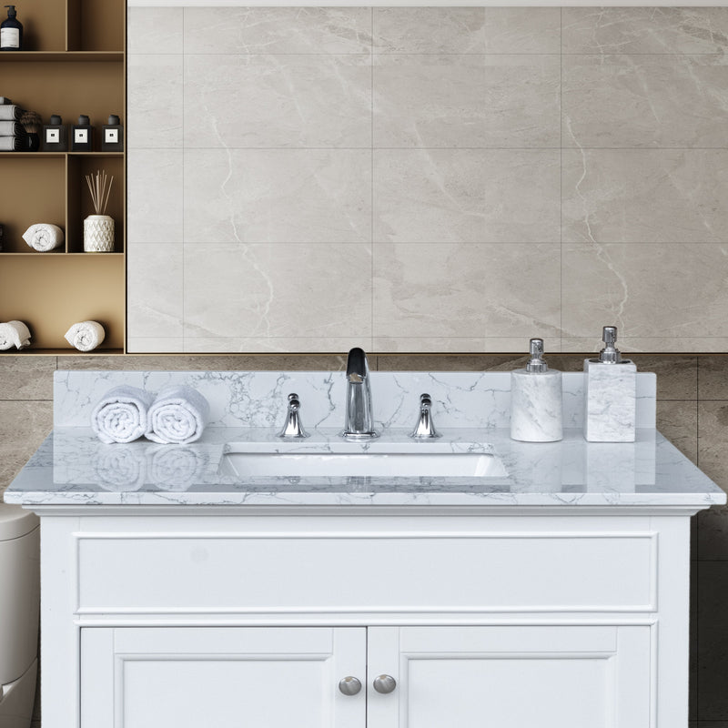 lightning white engineered stone vanity top side backsplash