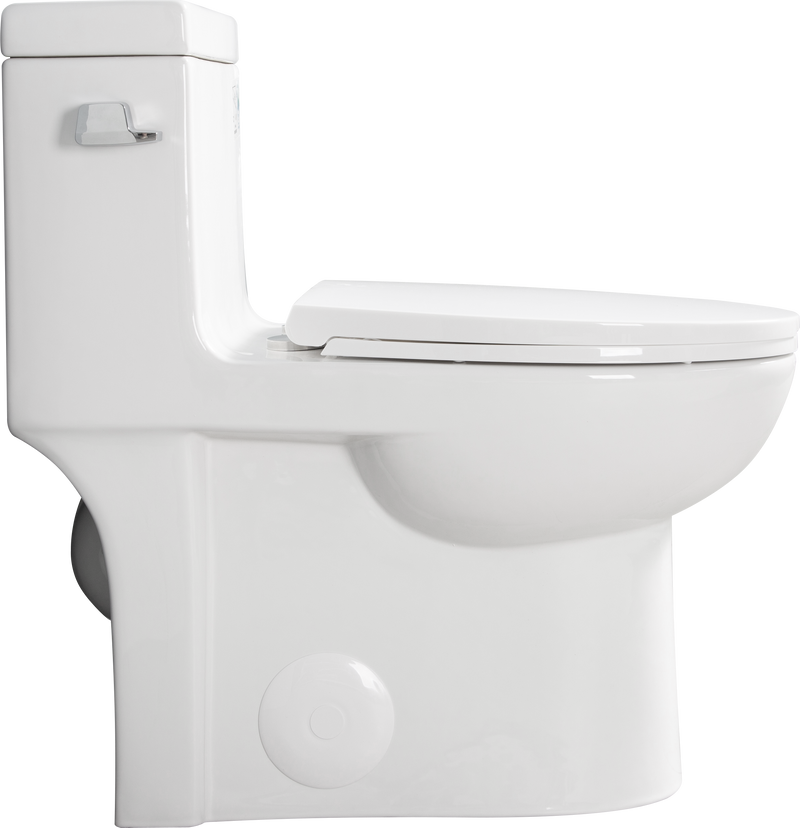 15 1/8 Inch 1.28 GPF 1-Piece Elongated Toilet with Soft-Close Seat - Gloss White 23T03-GW