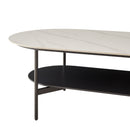 Contemporary Coffee Table Sintered Stone Surface With Ceramic Finish Double Layer Design Base Matte Shelf Modern Living Room Center Table - White / Gray by HouseOfZazla