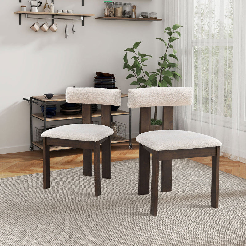 (1 Table with 4 Chairs)Wooden Dining Table Set, Modern Round MDF Kitchen Table and Boucle Upholstered Dining Chairs for Dining Room, Kitchen, Saving Space, Brown