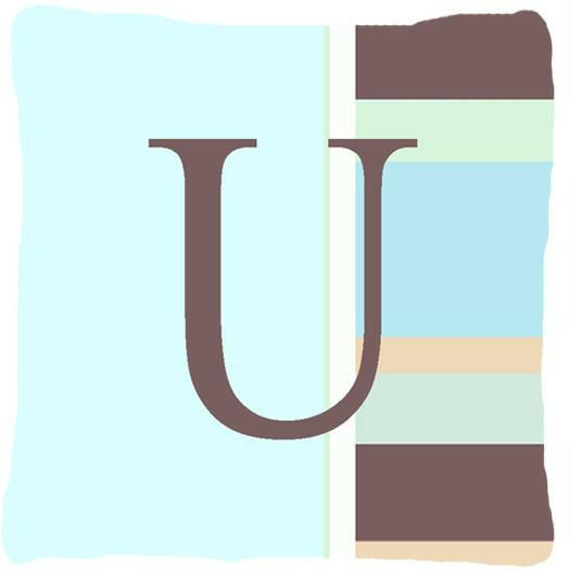 Letter U Initial Monogram - Blue Stripes Decorative   Canvas Fabric Pillow