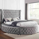 Glam Button Tufted Wingback Round Bed With Storage And USB Ports by Unique Piece Furniture