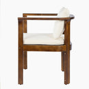 Outdoor Dining Chair Set of 2 with Curved Acacia Wood Arms, Brown Finish and Cream Cushions by HouseOfZazla
