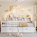 House Style Platform Bed With LED Lights, Storage Shelves, Drawers, And Guardrail by Unique Piece Furniture