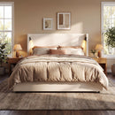 California King Size Upholstered Bed Frame with High Wingback Headboard, Reading Lamp and USB Port by HouseOfZazla