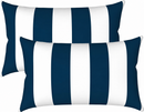 2 Pack Outdoor Lumbar Pillow Covers - Navy Blue/White Striped