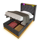 Upholstered Bed, 360 Surround LED Function, Remote Control, Hydraulic Storage Bed With USB, Type-C Charging (Without Mattress) by HouseOfZazla