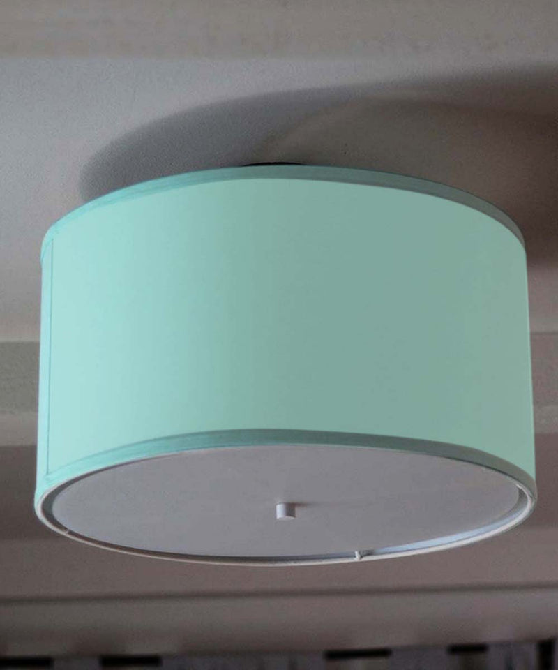 18"W Moderne Flush Mount Conversion Kit  Island Paridise Blue Shallow Drum Lampshade