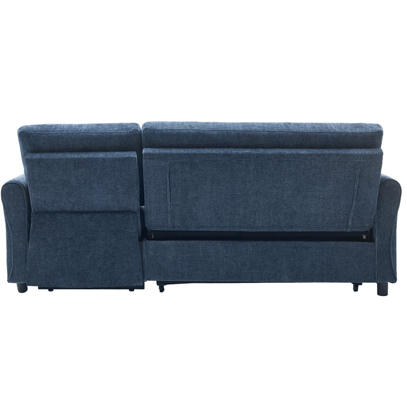 2-in-1 Sofa 82' Three-seater Sofa with Sofa Bed and Reversible Recliner, Blue Chenille