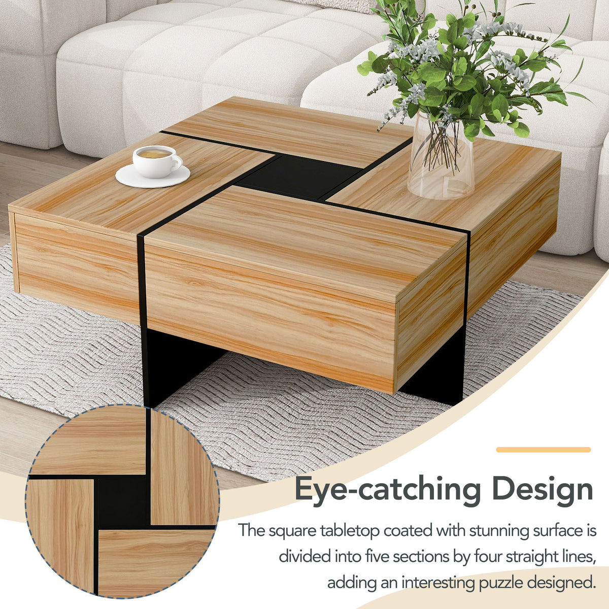 Wallace - Coffee Table With 4 Hidden Storage Compartments - Brown, photo 3 of 7