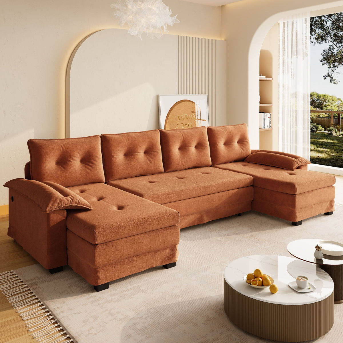 U-Shaped Sleeper Sofa With Pull Out Bed, Removable Armrests & USB Ports For Living Room, photo 6 of 12
