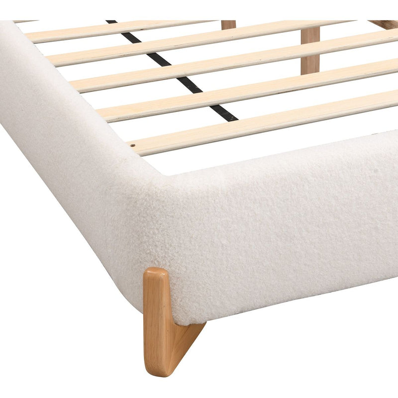 Elegant Boucle Upholstered Bed, A Luxurious and Comfortable Bedroom Centerpiece, King Size, White