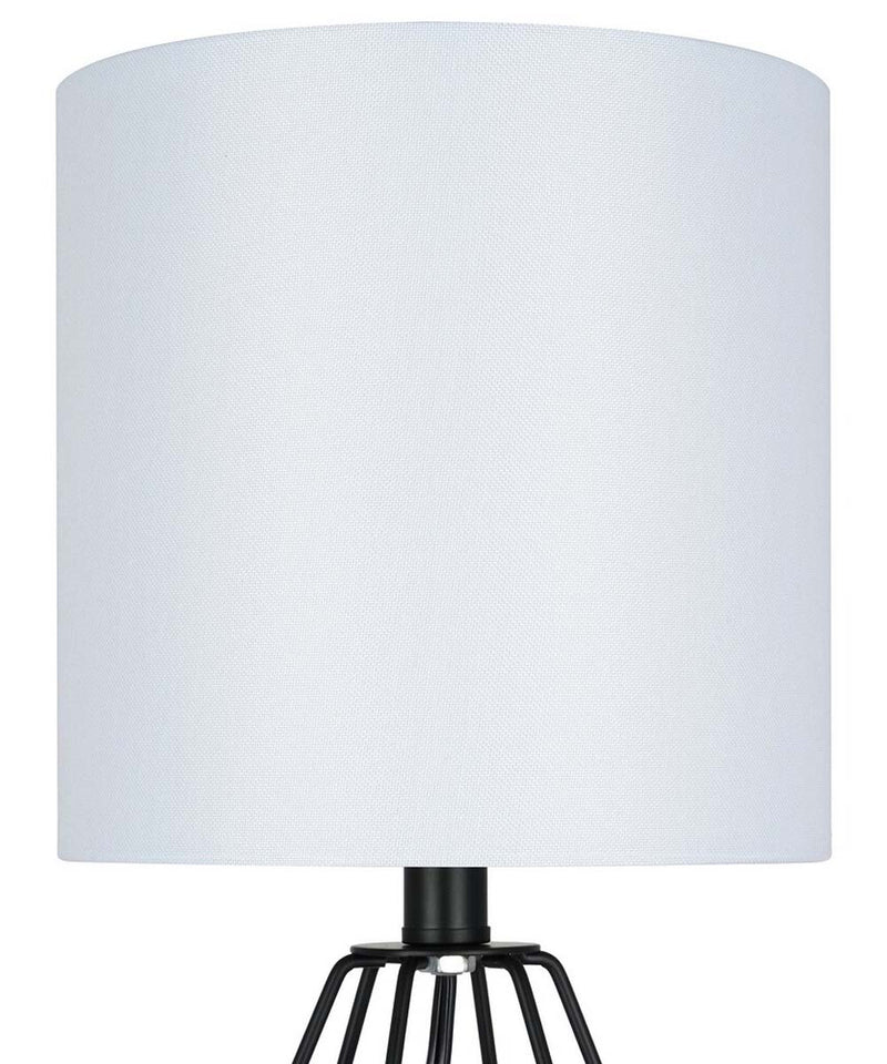 Catalina 18"H Metal Geometric Cage Matte Black Finish Table Lamp with White Linen Drum Shade