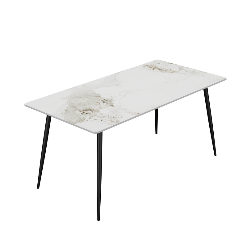Dining Table with Sintered Stone Tabletop and Metal Legs, 70' Rectangular Modern Kitchen & Dining Room Table