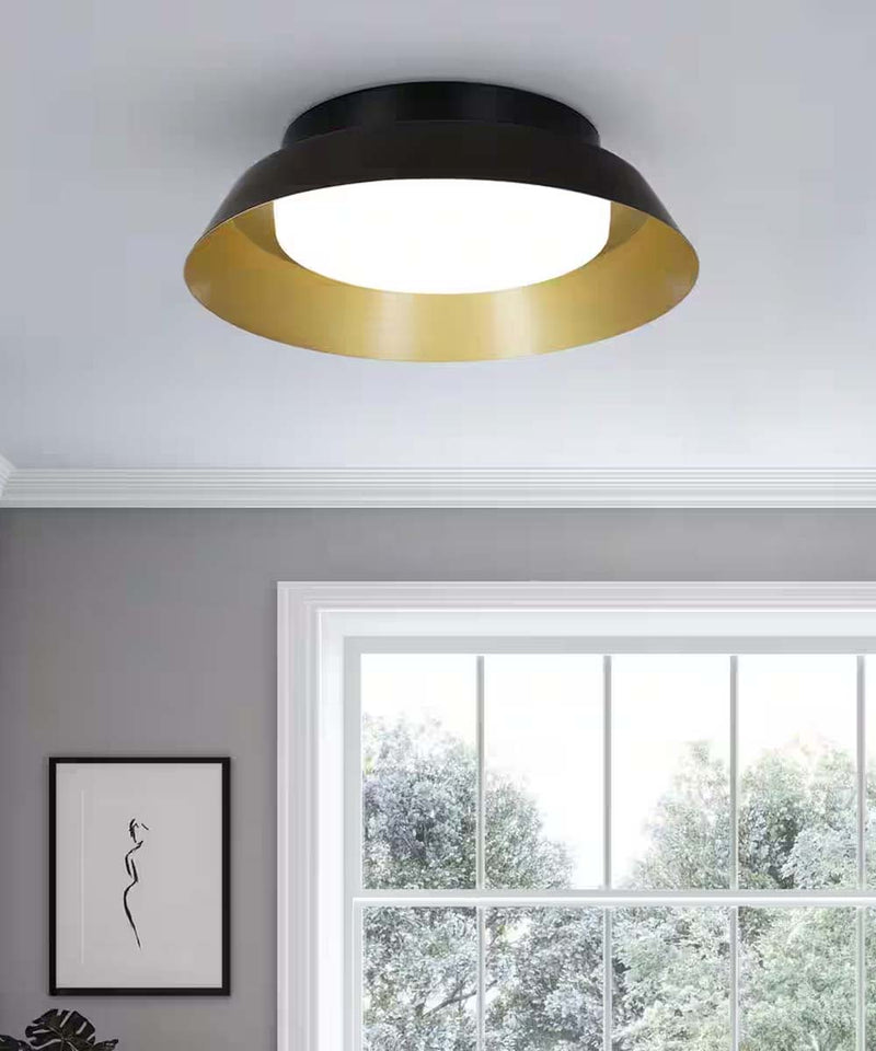 Cresswell 13"W 1-Light Matte Black LED Modern Flush Mount Light Fixture with Brushed Gold Interior Metal Shade