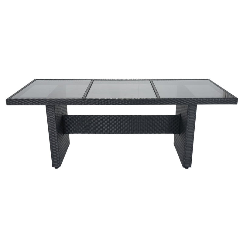 7 Piece Outdoor Patio Wicker Dining Set Patio With Adjustable Backrest Black Wicker + Dark Grey Cushion