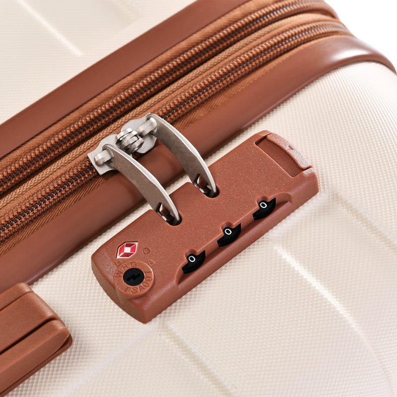 20-Inch Carry-On Luggage with Expandable Travel Bag Set, ABS Hard Shell Two-piece suitcase set, ivory and brown