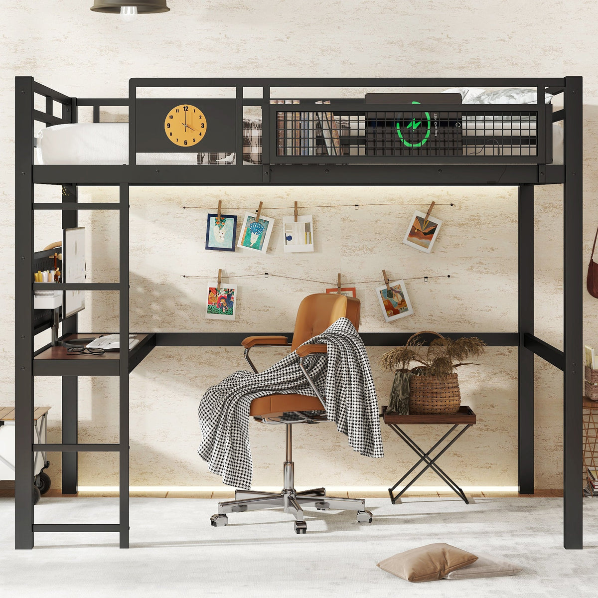 Full Size Loft Bed Frame with Desk and Charging Port, photo 3 of 10