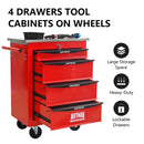 4 Drawers Multifunctional Tool Cart with Wheels,Metal Rolling Tool Cart Storage for Garage Workshop Warehouse Repair Shop--With  Stainless Steel Roof- Red&Black