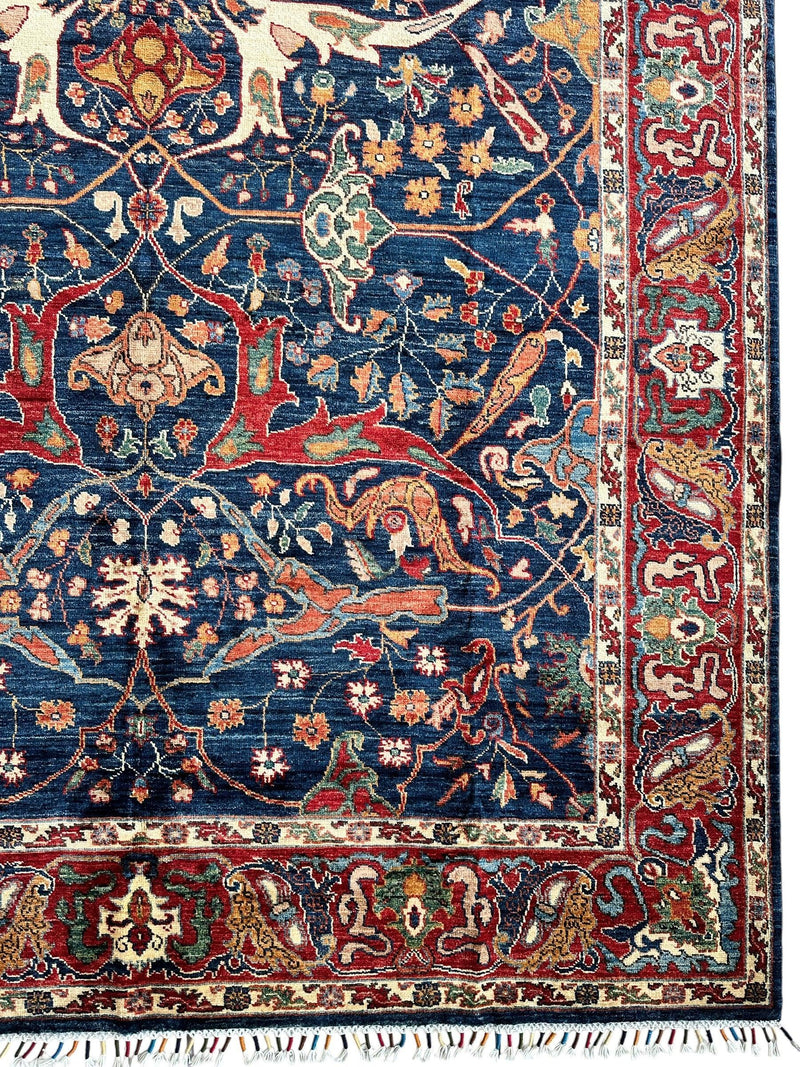 Hand-Knotted Afghani Bidjar Ghazni Wool Rug – 6'7" x 9'10" – Elegant Floral Design