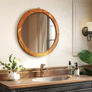 27 Inch Round Wall Mirror with Solid Acacia Wood Frame-Brown by DirectDeals