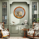 27 Inch Round Wall Mirror with Solid Acacia Wood Frame-Brown by DirectDeals