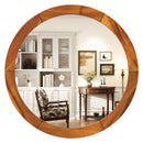 27 Inch Round Wall Mirror with Solid Acacia Wood Frame-Brown by DirectDeals