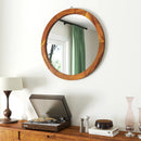 27 Inch Round Wall Mirror with Solid Acacia Wood Frame-Brown by LJGDeals