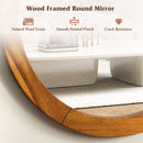 27 Inch Round Wall Mirror with Solid Acacia Wood Frame-Brown by DirectDeals