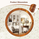 27 Inch Round Wall Mirror with Solid Acacia Wood Frame-Brown by LJGDeals