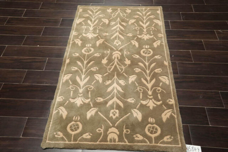 3'3" x 5'3" Handmade 100% Wool Traditional Oriental Area Rug Moss