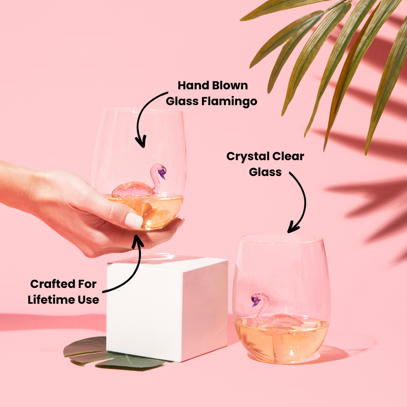 3D Flamingo Stemless Wine Glasses