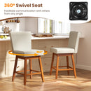 27 Inch Counter Height Bar Chairs with Rubber Wood Legs Set of 2-Beige