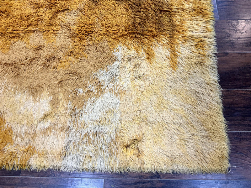 Rya Shag Rug 4.6 x 6, Shades of Yellow, Mid Century Vintage Carpet