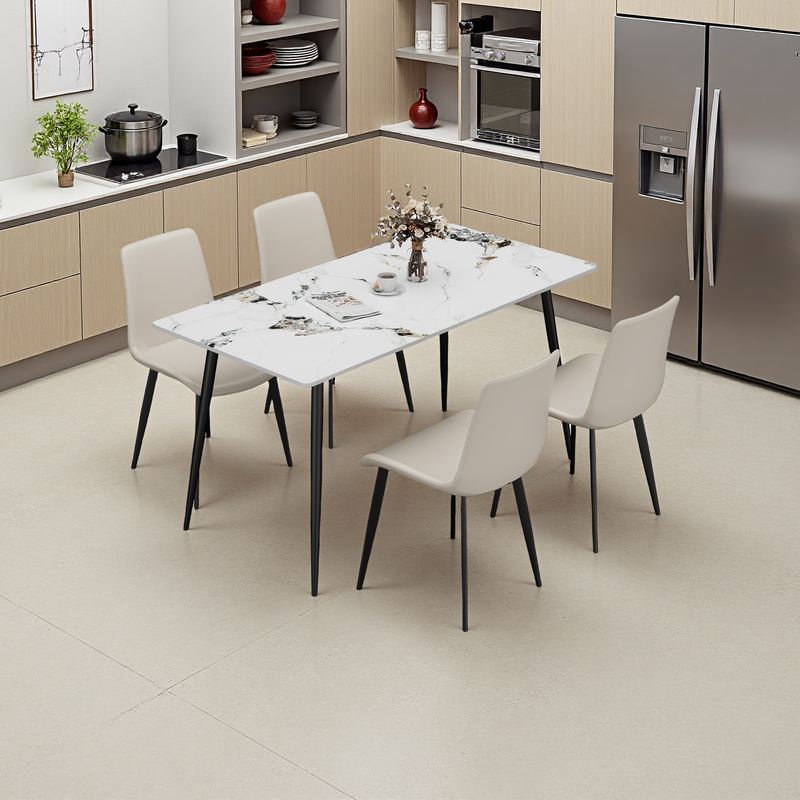 Dining Table with Sintered Stone Tabletop and Metal Legs, 70' Rectangular Modern Kitchen & Dining Room Table