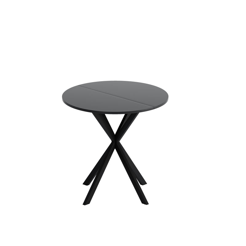 31.5" Modern Round Dining Table with Crossed Legs, Black Occasional Table, Two Piece Detachable Table Top, Matte Finish Iron Legs