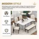 6-Piece Modern Style Dining Set with Faux Marble Table and 4 Upholstered Dining Chairs & 1 Bench (White)