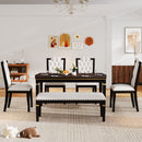 6-Piece Kitchen Dining Table Set, 62.7" Rectangular Table and 4 High-Back Tufted Chairs & 1 Bench for Dining Room and Kitchen (Espresso)