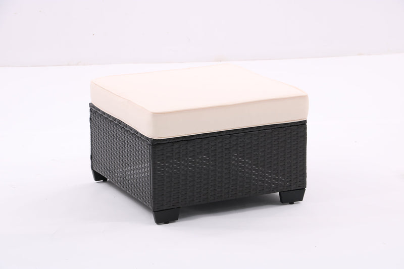 7 Pieces Outdoor Patio Furniture Set,Sectional Conversation Sofa Consisted Of Corner Chairs,Ottomans And Glass Top Table,All Weather PE Rattan and Steel Frame With Removable Cushions(Coffee+Beige)