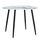 A modern minimalist circular dining table with a diameter of 40 inches, a 0.3 inch thick imitation marble pattern tabletop and black metal legs 40 'x 40' x 30 'DT-1164