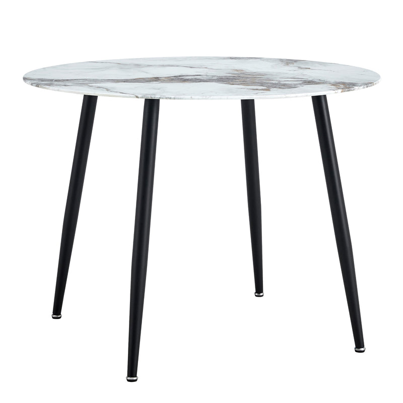 A modern minimalist circular dining table with a diameter of 40 inches, a 0.3 inch thick imitation marble pattern tabletop and black metal legs 40 'x 40' x 30 'DT-1164