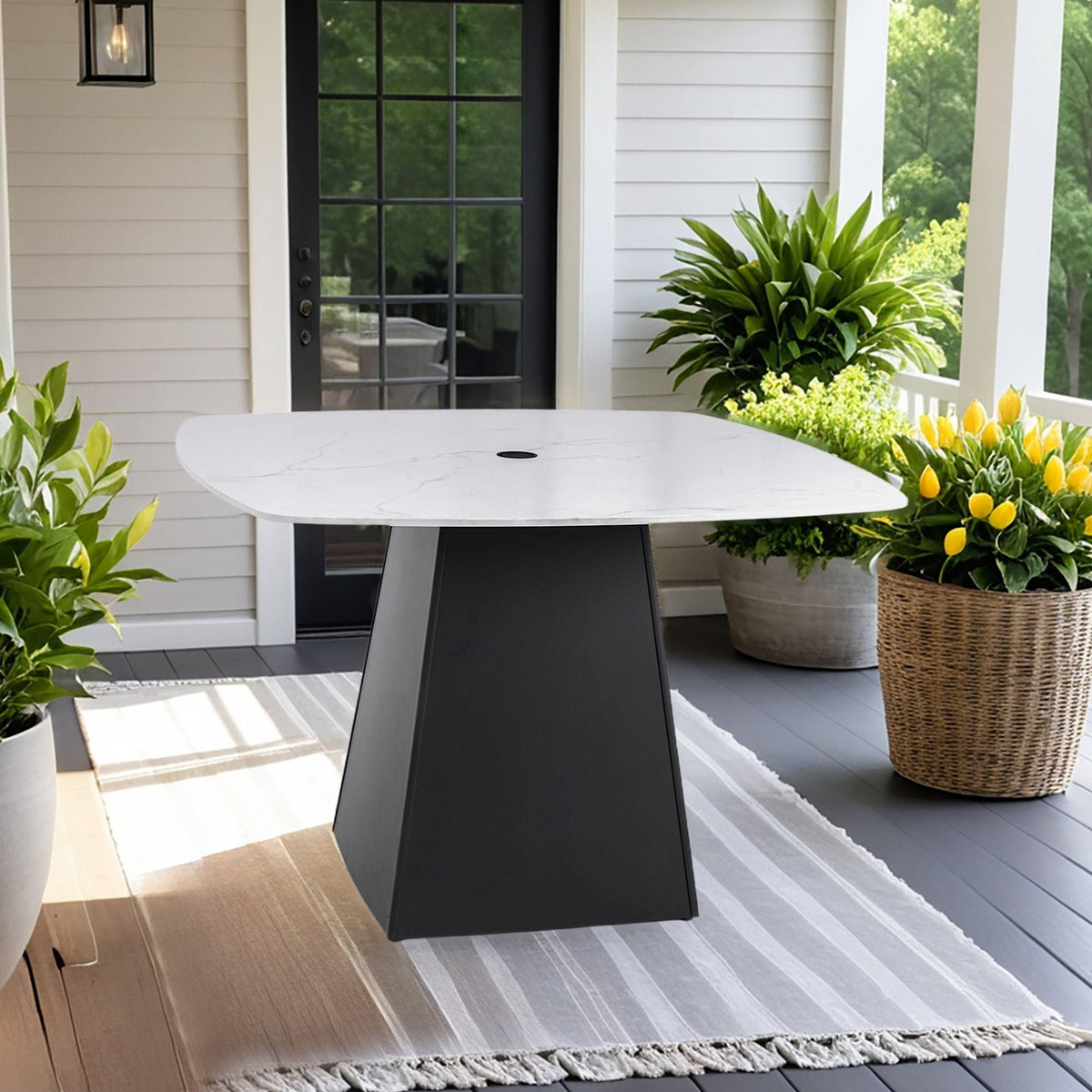Rounded Square Outdoor Pedestal Dining Table, photo 4 of 14