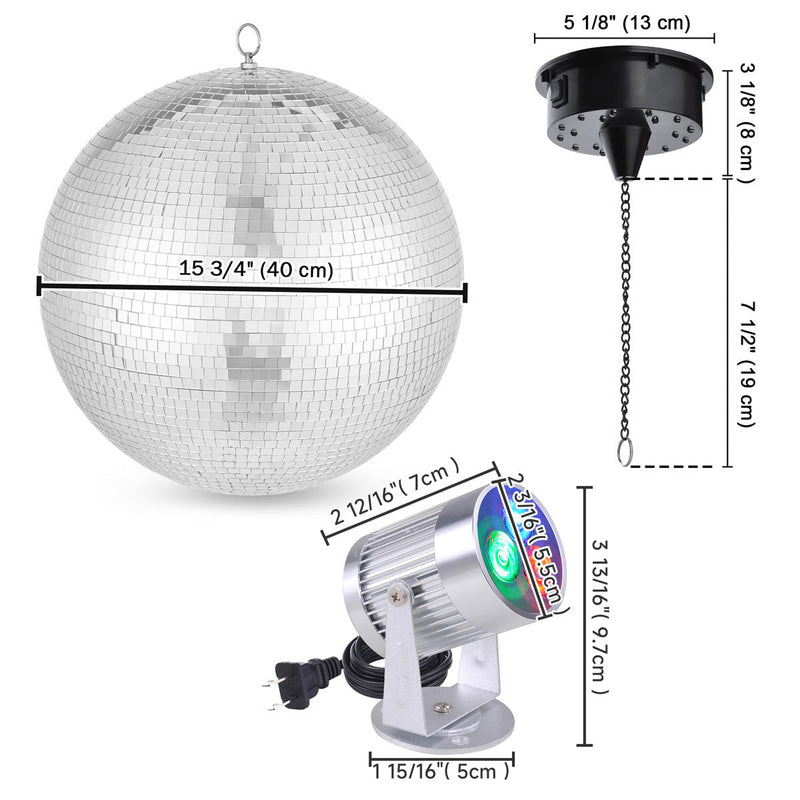 Yescom Shiny Disco Ball with Motor, RGB Light Home Party(12", 16" Opts)