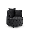 Modern Upholstered Swivel Chair With Button Tufted Design And Movable Wheels by Unique Piece Furniture