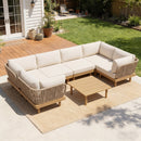 7-Piece Acacia Wood Outdoor Sectional Sofa Set with Rope Back